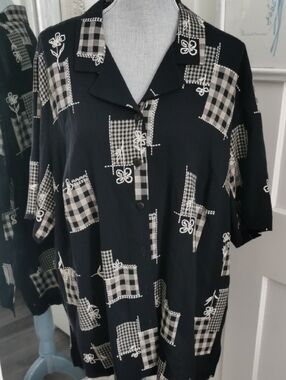 Womens Vintage Addition Elle  Patchwork Floral ButtonDown Blouse Size 18W
